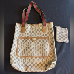 Gucci Beige and Brown Tote Bag Good Vintage Condition